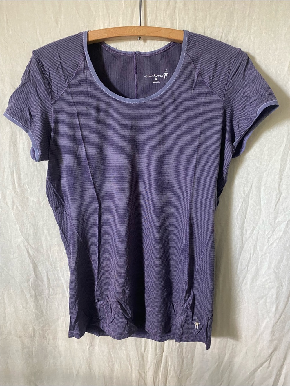 Smartwool Women’s 100% Merino Short Sleeve Scoop Tee in Lavender Purple Stripes